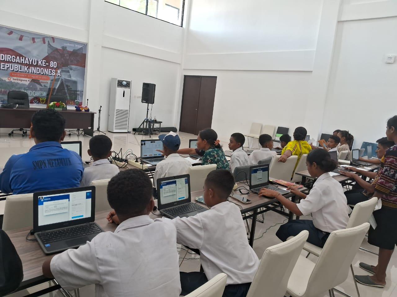 PLBN Motamasin Fasilitasi UNBK Siswa SMPN 3 Metamauk Akibat Gangguan Listrik dan Jaringan Internet di Kawasan Perbatasan